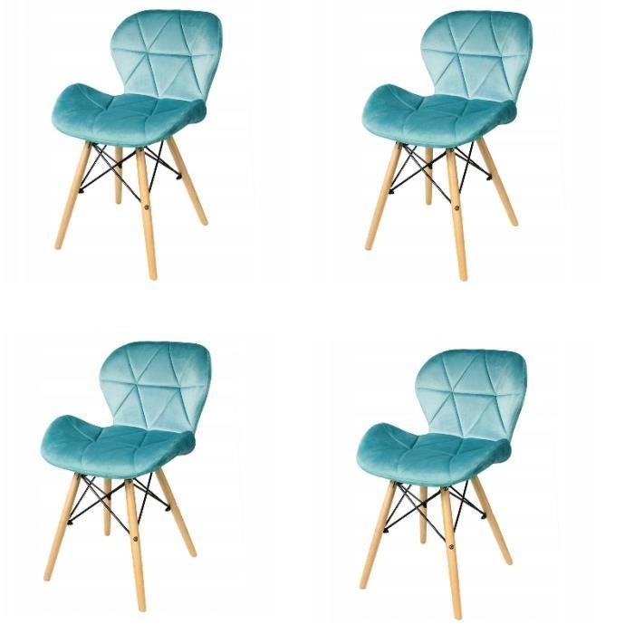 Chaises de salle à manger lot de 4 velours turquoise design scandinave