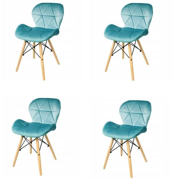 Chaises de salle à manger lot de 4 velours turquoise design scandinave