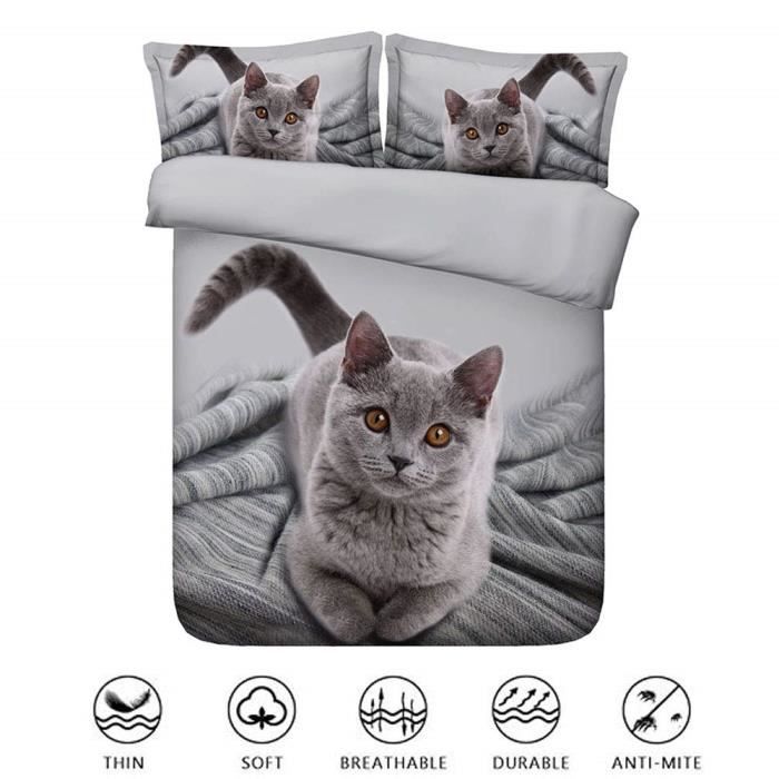 Chat Mignon Parure De Lit Housse De Couettes 2 Personnes Enfant A Confortable Taies D Oreiller Ensemble De Literie 2x260cm Gris Cdiscount Maison