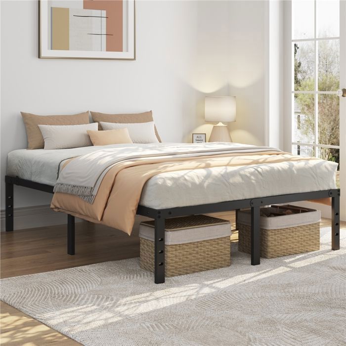 Cadre de lit double 2 personnes - YAHEETECH - Lit Double 140x200cm en Métal - Noir - Contemporain - Design Cadre de lit double 2 personnes - YAHEETECH - Lit Double 140x200cm en Métal - Noir - Contemporain - Design