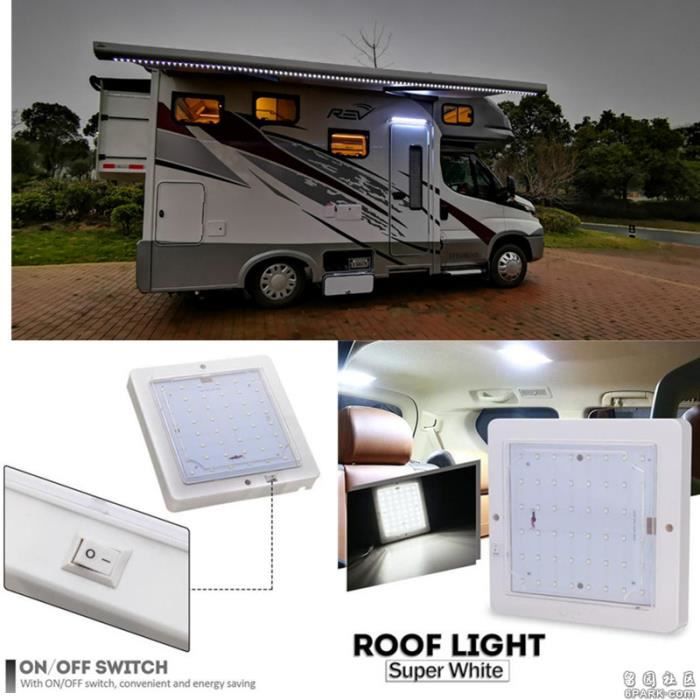 Plafonnier LED, lumière de toit de voiture 12V 9W, lampe  intérieure ronde pour camping-car caravane camping-car camion remorque  véhicule, blanc chaud