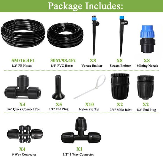 Kit D'Irrigation Goutte à Goutte 340 Pièces - Système Arrosage Automatique 55m + 15m Pour Jardin, Pelouse, Serre