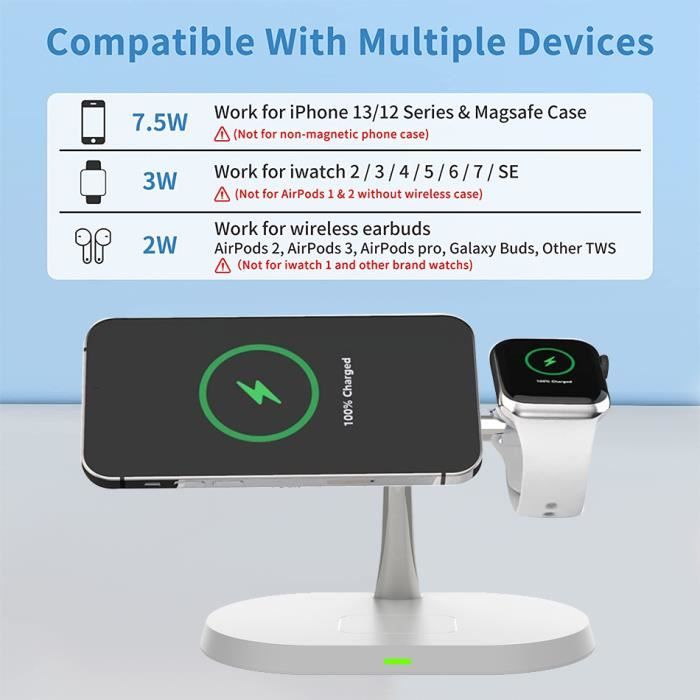 Station de Charge MagSafe pour iPhone, 3-en-1 avec Charge sans Fil pour  Apple Watch et AirPods - Noir - Français