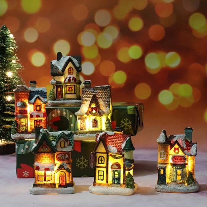 QUETO (4pc Set, 4 * 6.5 * 9cm) village De Noel Lumineux, Maison De Noël  Lumineuse, Village De Noël Personnage Lampe Multicolore Déco Noel Miniature  Interieure 