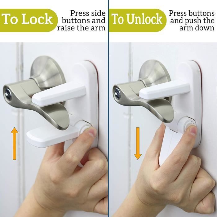 Bloque-Porte Bébé 4 Pièces – Serrure Levier Sécurité Enfant – Verrou Pour Portes, Fenêtres, Tiroirs & Armoires – Blanc