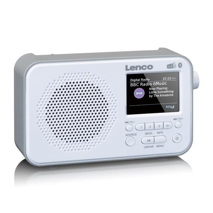 Lenco PDR-036 draagbare DAB radio - Bluetooth 5.0 - PLL FM-radio - 4 geheugentoetsen - 2,4 inch kleurendisplay - geïntegreerde batterij - klok - slaaptimer - wit