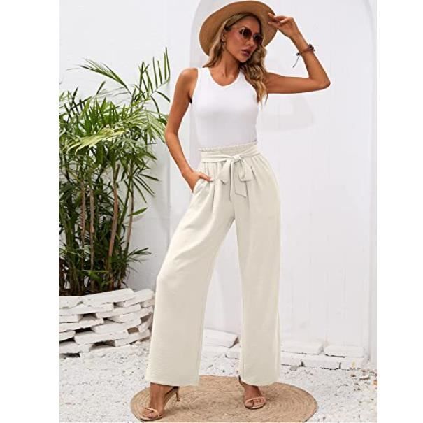Pantalon Palazzo Femme Blanc Taille Haute Ample Poches Cdiscount Pret a Porter