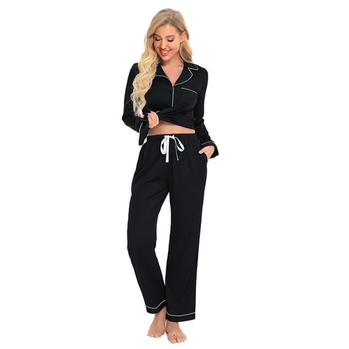 Ensemble de Pyjama Deux Pièces en Satin de Soie pour Femme, Pyjama ...