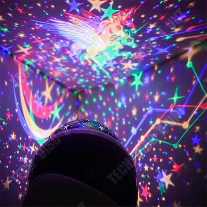 Veilleuse, projecteur étoile rotatif à 360 degrés, lampe de bureau 4 LED 8  couleurs changeantes avec câble USB, idéal pour les décorations de chambre  de bébé et de fête des enfants - Blanc 