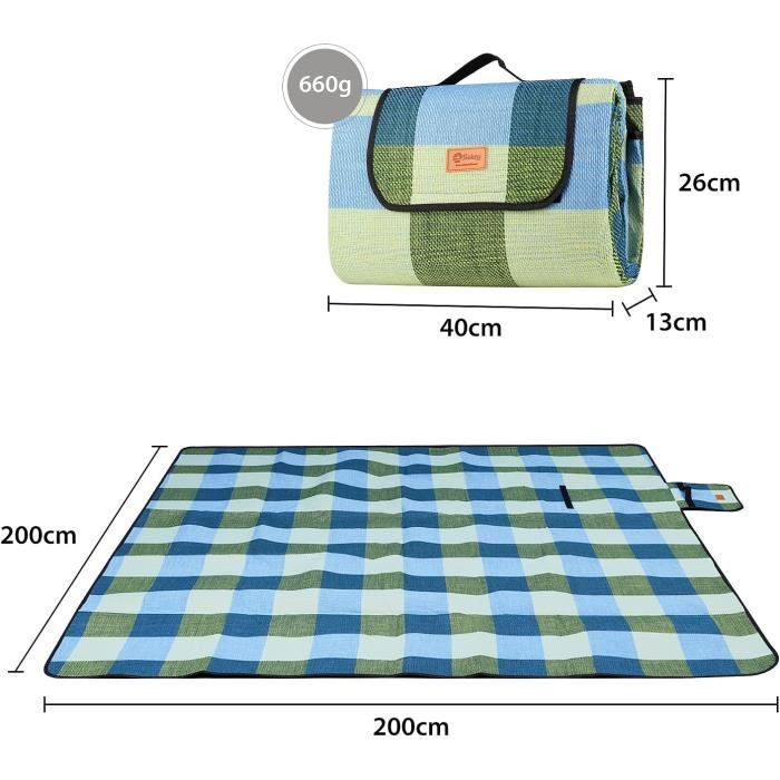 Linxor - Couverture de pique-nique imperméable - 200 x 200 cm