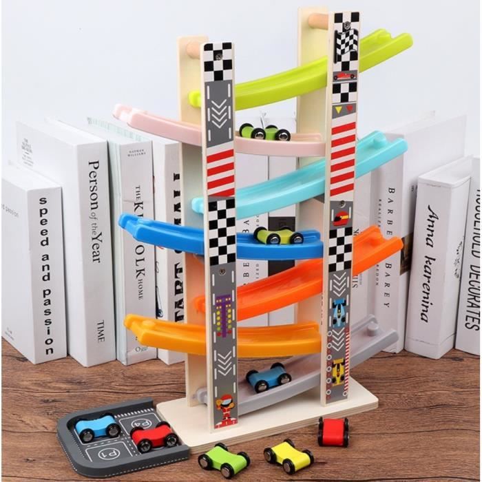 Rampe De Voiture En Bois Pour Enfants 1-3 Ans | 4 Mini-Voitures + Corde | Jouet Éducatif STEM