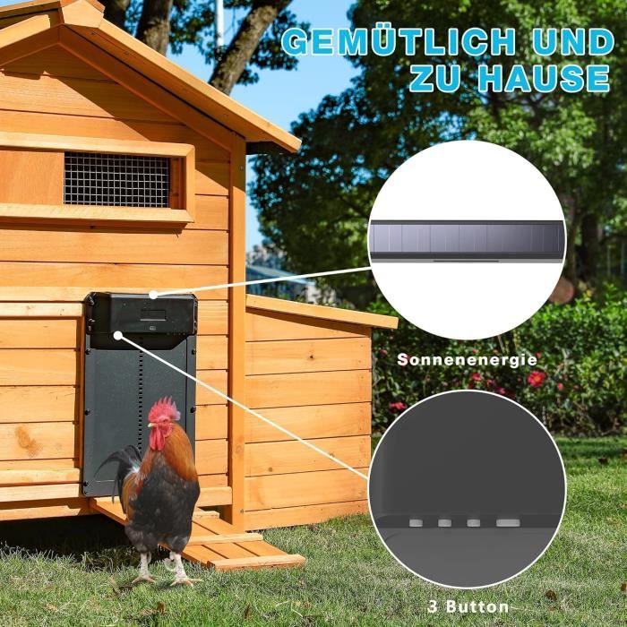 CISSIYOG Porte Automatique Pour Poulailler Solaire - Fermeture & Ouverture Intelligente Avec Télécommande - Facile à Installer
