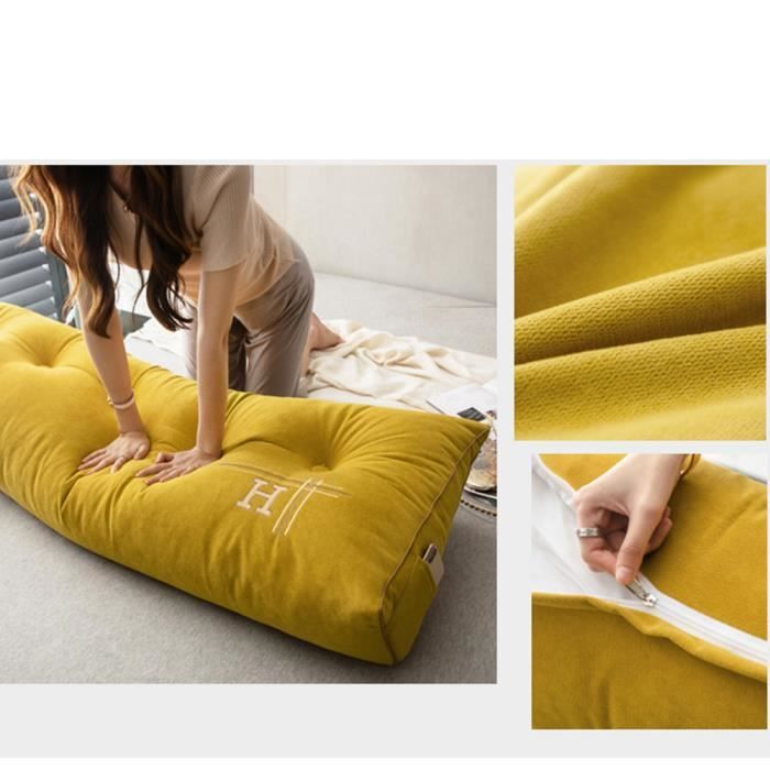 VERCART Coussin De Lecture Géant Triangulaire 80cm - Oreiller Soutien Dos Lit Canapé - Lin Jaune