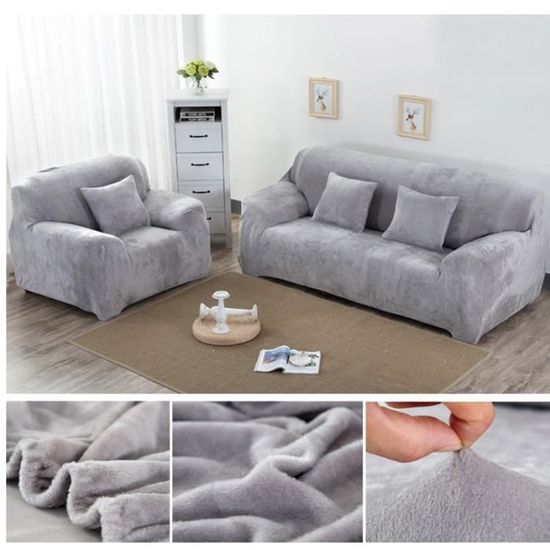 Housses D'accoudoir En Velours - Lot De 2 - Élastique Antidérapant - Protection Canapé - Gris Clair