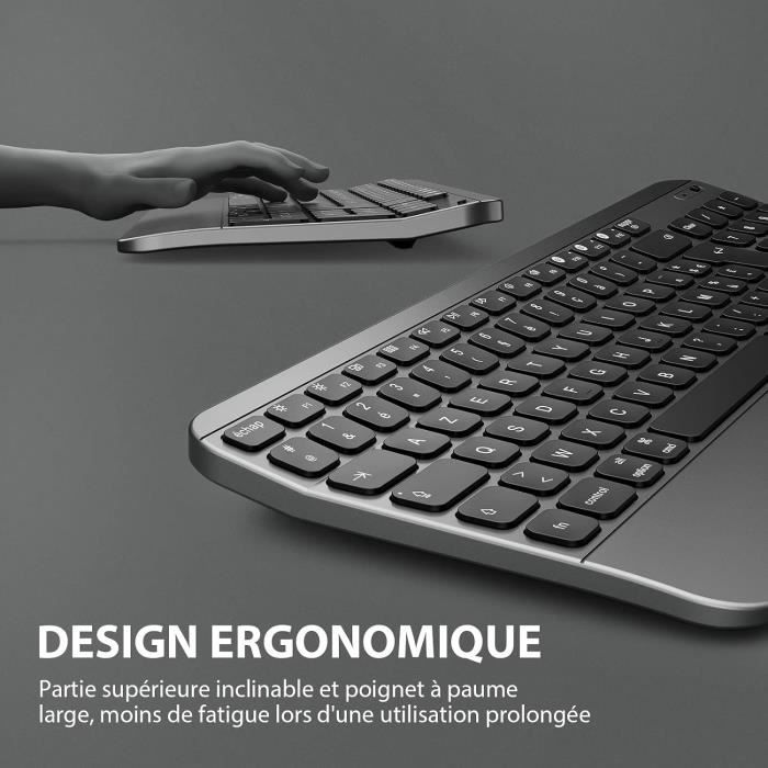 Clavier Et Souris Sans Fil CITLLA M9100 - Rétroéclairage Blanc Réglable, Rechargeable USB-C - Ergonomique Avec Support Et Repose-poignets - Compatible PC, Mac, Tablette - 7