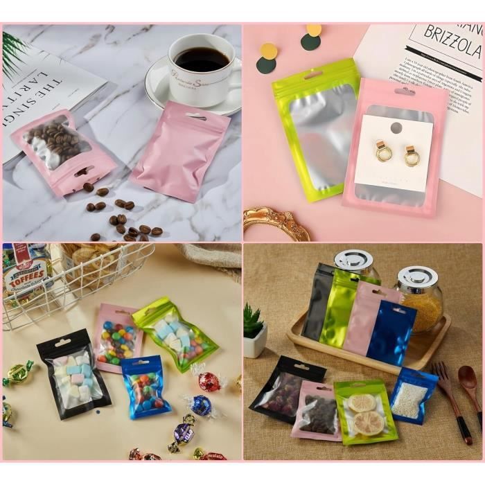 50 Sachets Zip Aluminium Réfermables - 14x20cm Fenêtre Transparente - Stockage Alimentaire Et Petit Objets