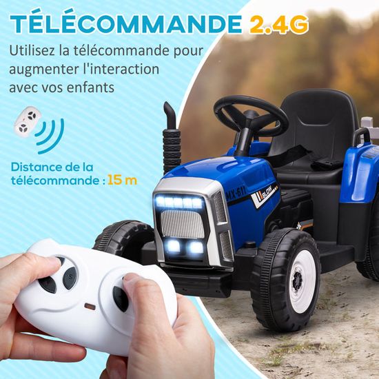 Porteur Tracteur Enfant HOMCOM Avec Coffre, Râteau & Pelle – Lumière LED, Klaxon, Charge 25 Kg, 1-3 Ans Bleu
