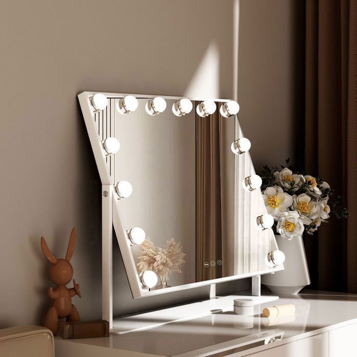 Miroir De Table Vintage Sur Pied - Blanc Vieilli, Forme Ovale, Hauteur 30 Cm - Style Rustique