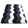 Tapis salon shaggy 100 x 160 cm - descente de lit chambre grande taille tapis poils longs moderne Vagues noires blanches grises-0