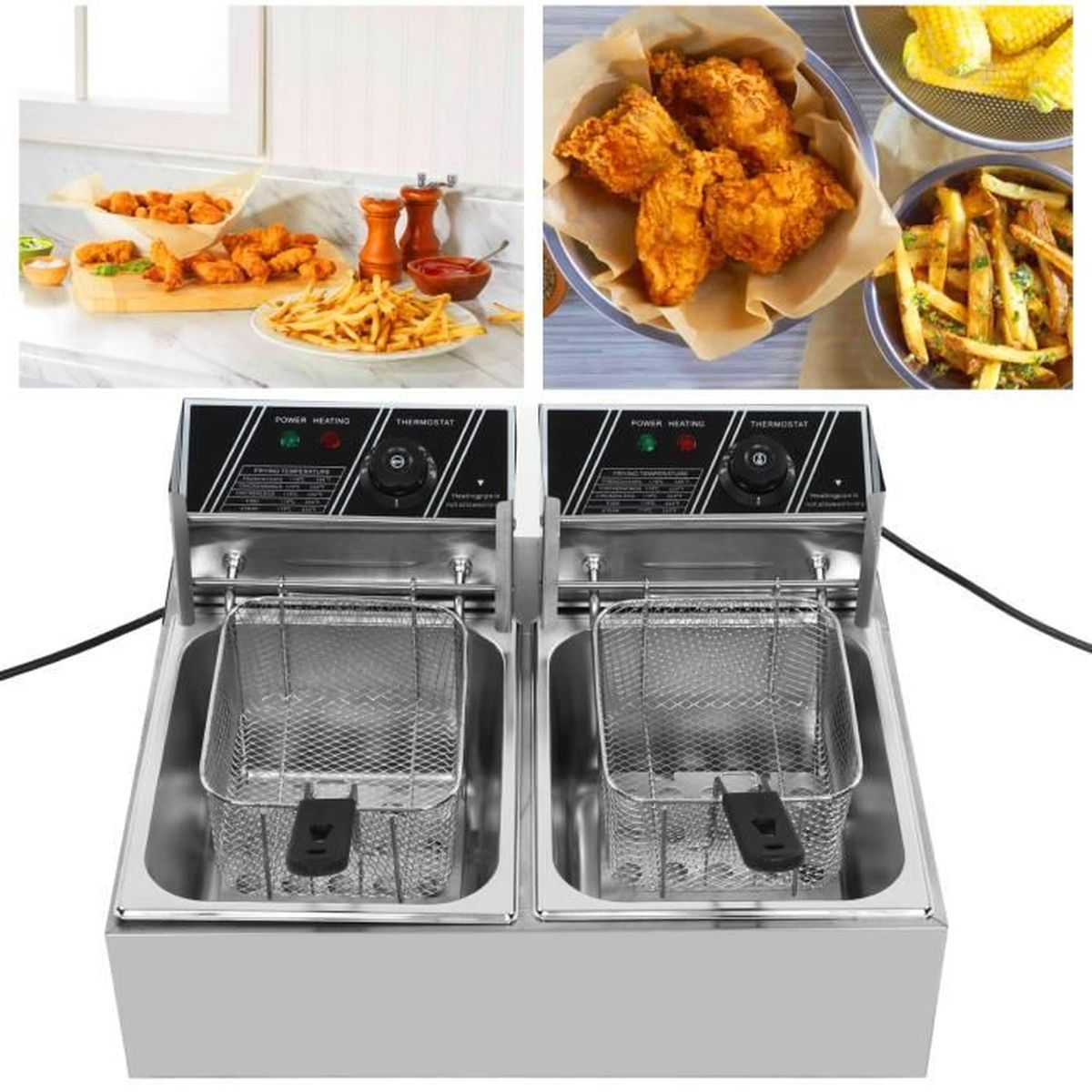 Friteuse Professionnelle électrique 6000w 20l Double Réservoir + 2 Robinets - Acier inox, Pour Usages Commerciaux Restaurants Fast-foods Snack-bars | Leroy Merlin