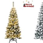 Sapin de Noël Artificiel LED 135CM COSTWAY-150 Lumières Blanc Chaud-Aiguilles PVC Floqué de Neige-Support Métallique-à Charnières