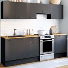 IDMARKET Cuisine complète 240 cm SUBTIL avec plan de travail 7 éléments noir et plateaux bois