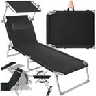 Bain de soleil - TECTAKE - Chaise longue transat de jardin CHLOE pliable 4 positions avec appui-tête et pochette latérale - Noir