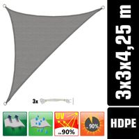 Voile d'ombrage UV 3x3x4,25 HDPE Triangle Protection Solaire Toile Jardin gris