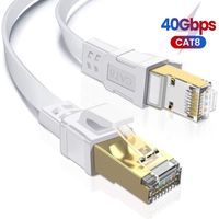 Ototon® 2M Cat 8 Plat Câble Ethernet Réseau RJ45 Haut Débit 40Gbps 2000MHz 8P8C Pour PS5 PS4 TV Box PC Xbox Switch - Blanc, 2M