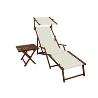 Chaise longue de jardin blanche pliante avec repose-pieds, pare-soleil, table 10-303FST