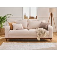 Canapé 3 places fixe en velours côtelé - Lisa Design - Billie - Style contemporain - Couleur beige