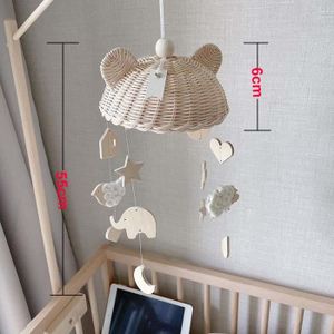MOBILE Cloche de lit mobile CPull en rotin pour bébé, Boîte à musique, Jouet animal en bois pour lits, Décoration de