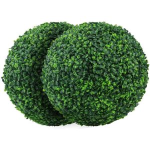 FLEUR ARTIFICIELLE 2 pièces séries 15.7 pouces boule de topiaire de plante artificielle faux buis boules décoratives pour arrière-cour, balcon, jardi