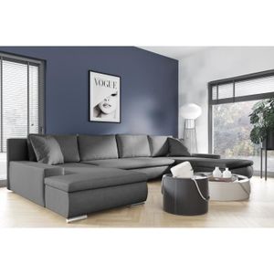 CANAPE CONVERTIBLE Canapé d'angle panoramique Convertible en lit KORSE II tissu gris