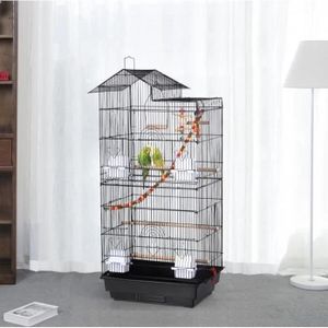 VOLIÈRE - CAGE OISEAU HSTURYZ Cage à oiseaux volière avec mangeoires perchoirs plateau excrément amovible cage pour canaris perruches perroquets noir