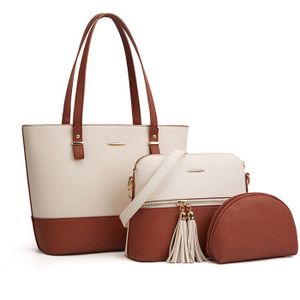 SAC À MAIN Sac à Main Femme bandouliere Ensemble 3 Pièces en Cuir PU - Tote Crossbody Clutch, Grand Mode et élégant, Marron Beige