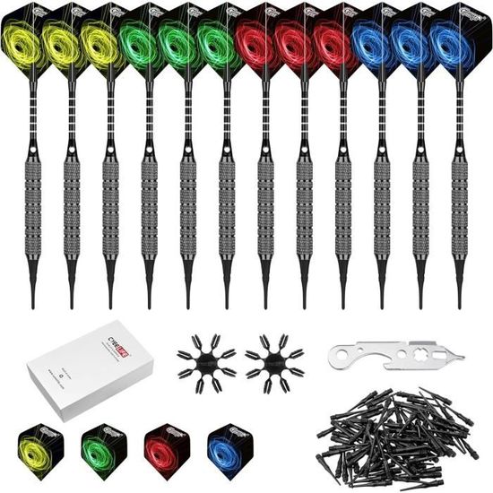 Set De 12 Fléchettes Souples - Pointes Plastique, Ailettes Interchangeables, 14g, Pour Cibles électroniques