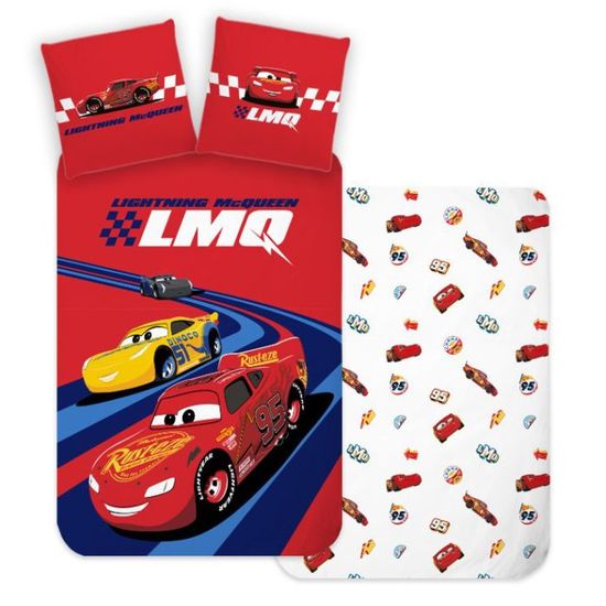 Disney Parure De Lit Cars Track Stars 100% Coton - Housse De Couette 100x135 Cm + Taie D'oreiller 40x60 Cm Flash McQueen