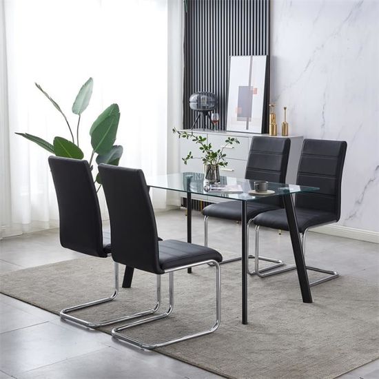AKALNNY Lot de 4 Chaises avec Dossier Siège Confortable - Simili Noir--utilisée pour les chaises de salle à manger de restaurant