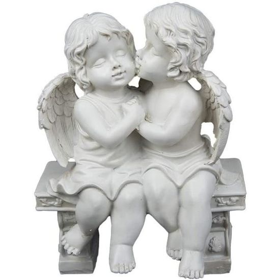 45>Statuette représentant un couple d'anges sur un banc en pierre artificielle Env. 24 cmParent