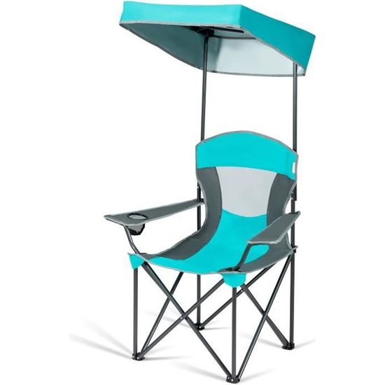 COSTWAY Chaise De Camping Pliante 2 Places Avec Parasol Amovible Et Réglable, Chaise De Plage Avec