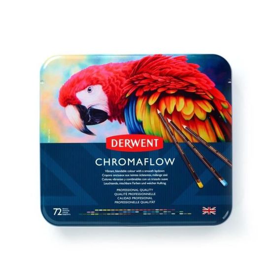 Derwent, boîte de 72 crayons de couleurs Chromaflow, mines tendres de 3,5 mm, faciles à estomper