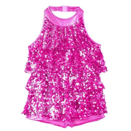 Justaucorps Pailleté Pour Fille - Danse, Gym, Ballet - Sans Manches, Col Licou - Taille élastique - Brillant Et Doublé