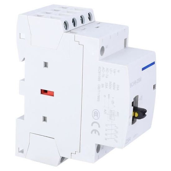 Heschen Contacteur AC Modulaire HS1-25M/31 25A 4P 3NO 1NC 220V - Rail DIN Avec Interrupteur Manuel