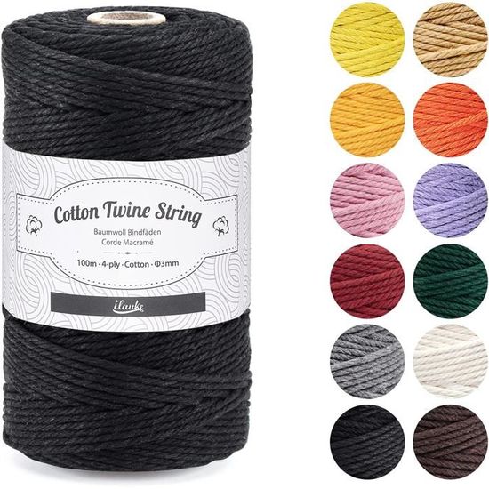 Corde Macramé 3mm X 300m Naturelle Beige - Fil Coton 4 Brins Pour DIY Et Décoration Bohème