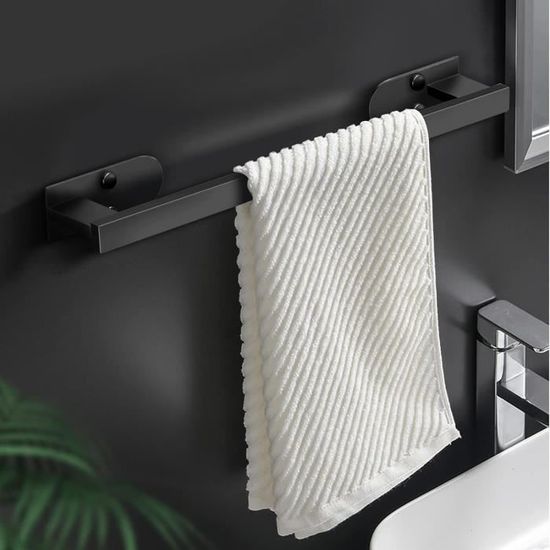 Porte Serviette Rétractable Noir 40-70cm - Acier Inoxydable - Fixation Murale Invisible - Capacité 10kg