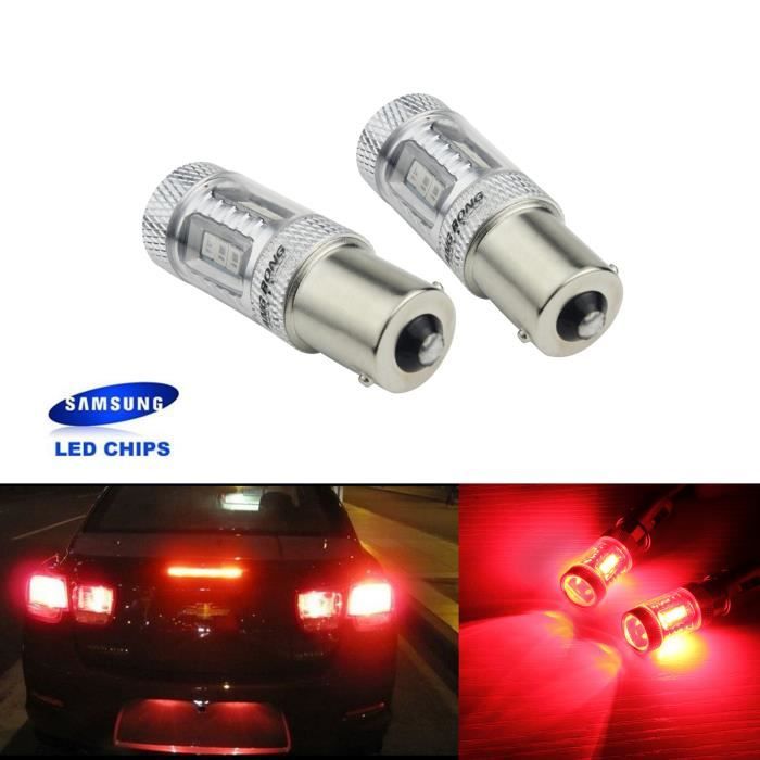 ANGRONG 2 Ampoule BA15s 1156 P21W LED Rouge 15W Feux Stop Veilleuse Pour Peugeot Renault