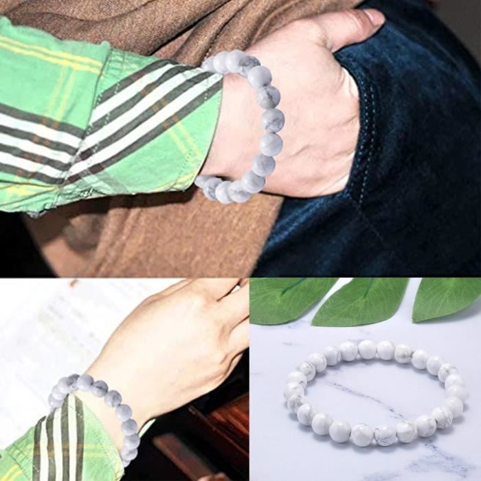 BRACELET - GOURMETTE - JONC Bracelet perlé 8mm de haute qualité en pierre blanche naturelle pour hommes et femmes