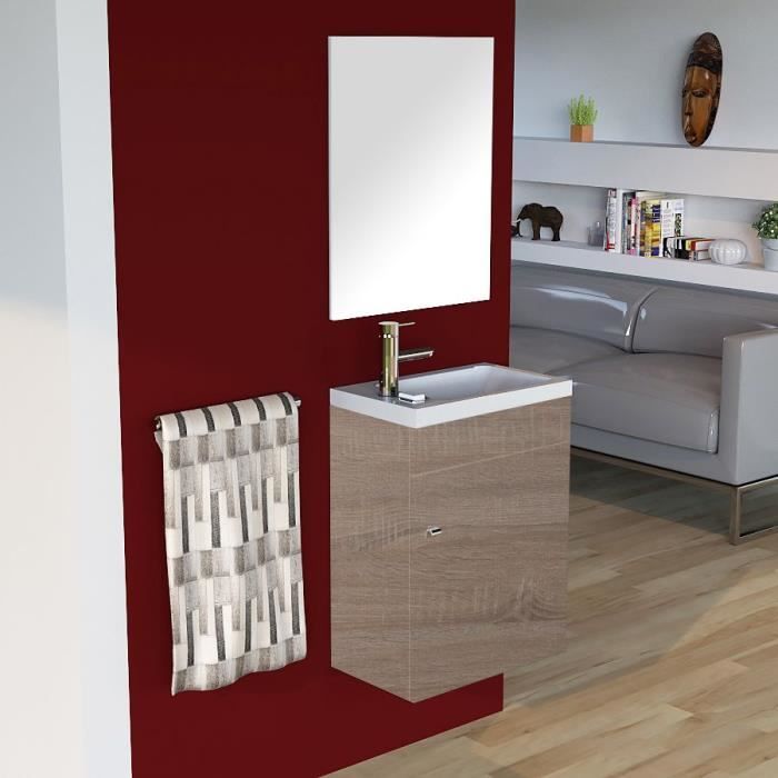 Meuble lave-mains LILA 44x26 cm avec vasque et miroir - cambrian oak