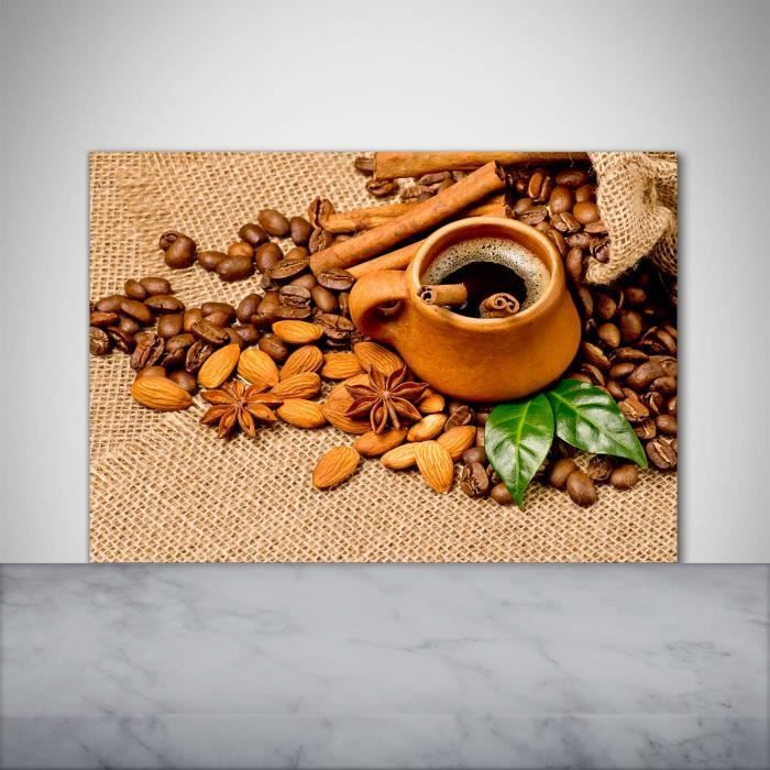 Tulup 100x70cm Crédence de cuisine sur verre sécurité:- Nourriture boissons - Grains De Café Une Tasse - Brun Mixte